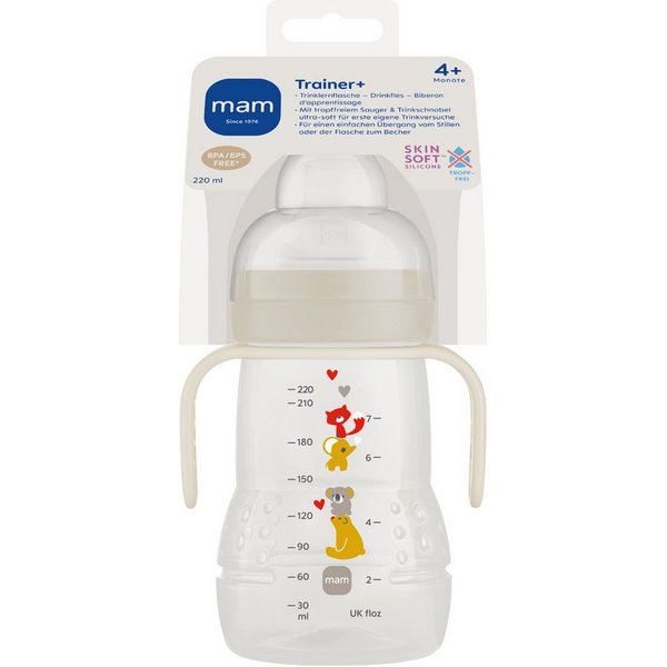 MAM Trinklernbecher Trainer+ Cup 220ml 4m+ Baby Trinklernflasche mit Griffen, Silikonsauger, Mit 2 verschiedenen Trinkaufsätzen für zweistufiges Lernen