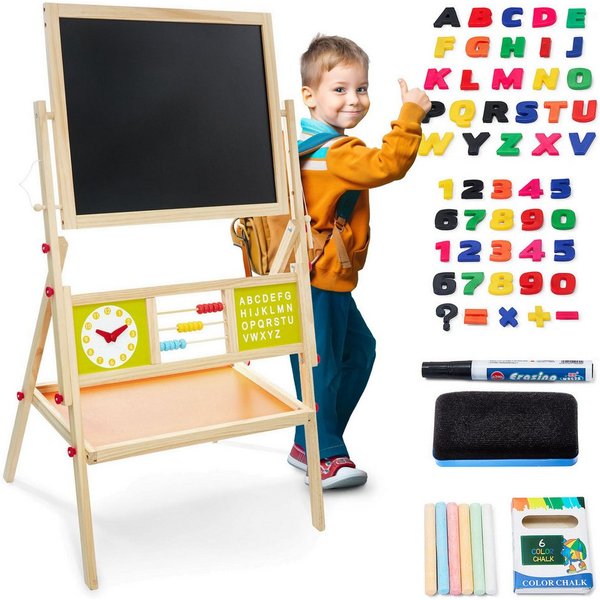 Mamabrum Standtafel 2-in-1 Kindertafel – Magnetische Kreidetafel und Whiteboard
