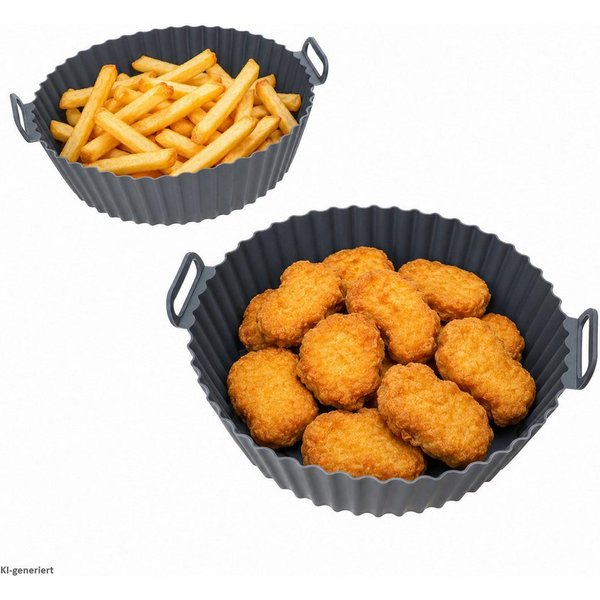 MamboCat Auflaufform 2er Set Airfryer Silikon Form rund Ø20cm mit Henkeln Heißluftfritteuse, Silikon
