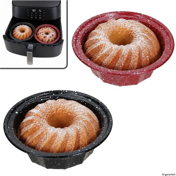 MamboCat Auflaufform 2er Set Cuci Mini Gugelhupf Backform Ø12,3cm rund Airfryer Backofen, Stahl