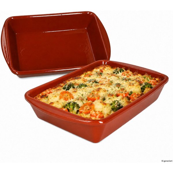 MamboCat Auflaufform 2er Set Ton-Auflaufform ECKI L 1L 28,5x19cm Backform Kuchen Airfryer, Steingut