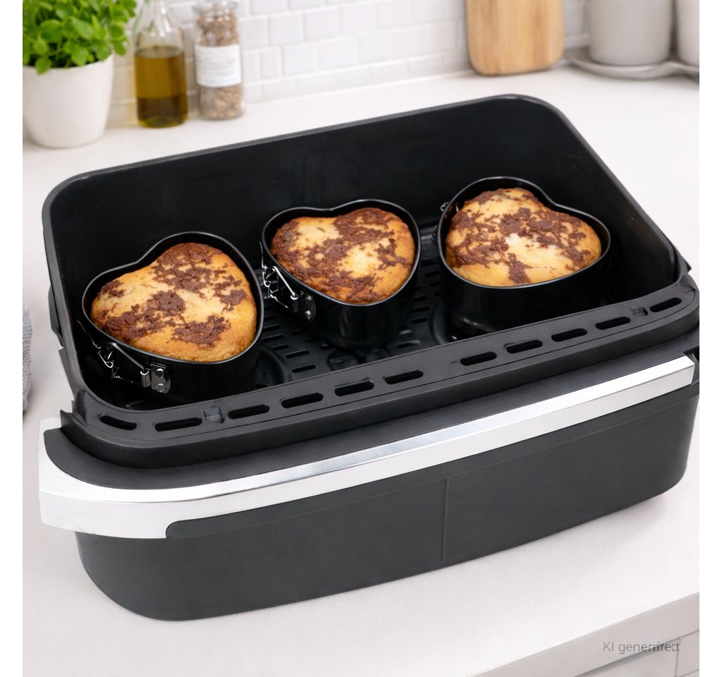 MamboCat Auflaufform 3er Set Mini Springform Herz Backform 11,5 cm Kuchen Airfryer Backofen, Edelstahl – Bild 3 von 5