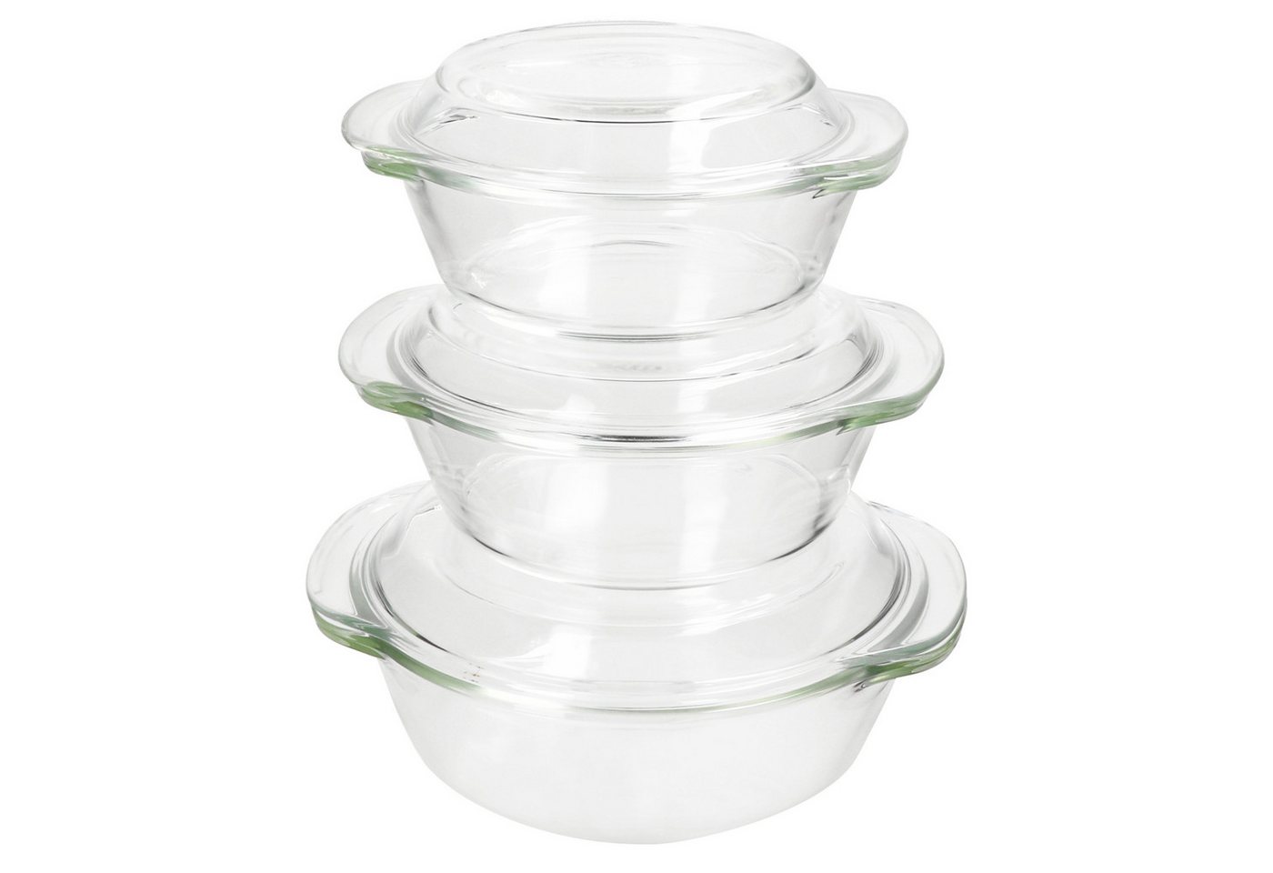 MamboCat Auflaufform 3tlg Set Brat- & Backform 0,7L 1L 1,5L Deckel Auflaufform rund Glas, Glas – Bild 2 von 5