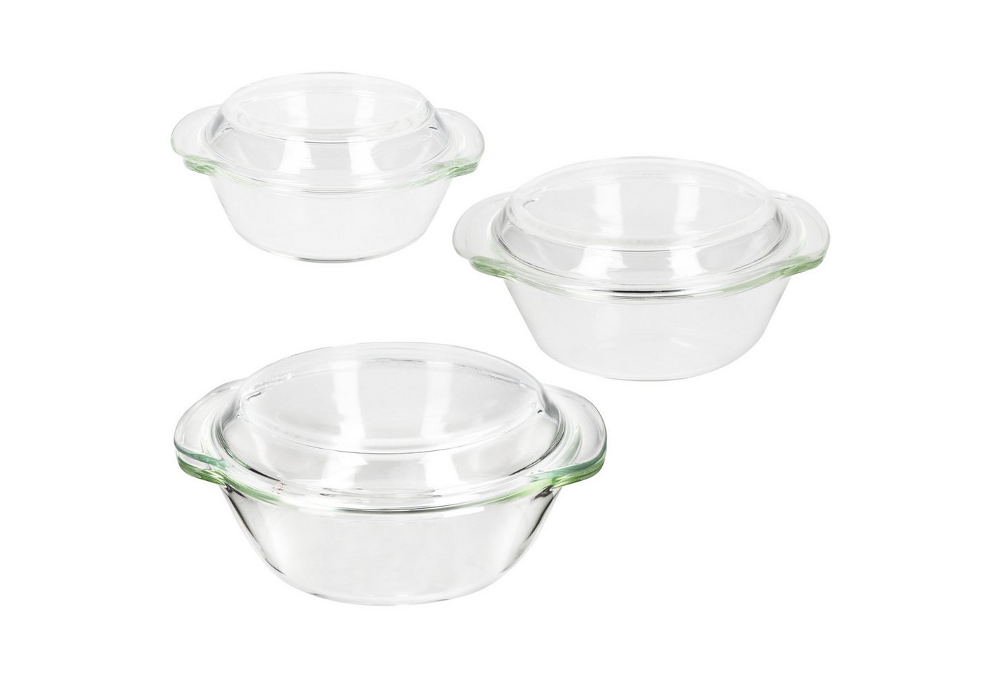 MamboCat Auflaufform 3tlg Set Brat- & Backform 0,7L 1L 1,5L Deckel Auflaufform rund Glas, Glas – Bild 4 von 5