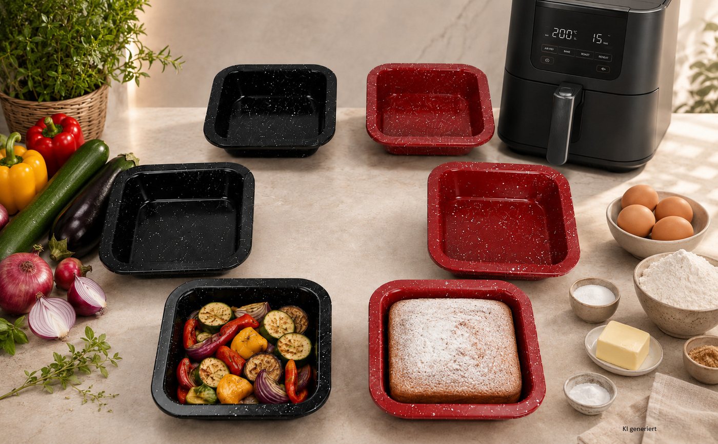 MamboCat Auflaufform 4er Set Cina Backform quadratisch 12x12cm Airfryer Backofen Auflauf, Stahl – Bild 2 von 5
