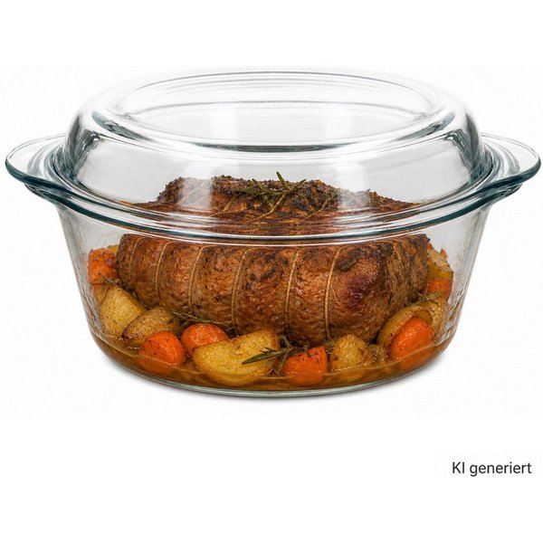 MamboCat Auflaufform Borcam Brat- & Backform mit Deckel 2,1L rund Glas Auflaufform Bräter, Glas