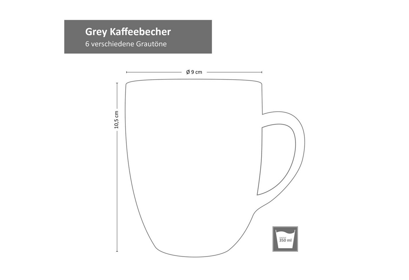 MamboCat Becher 6er Set Kaffeebecher Grey, Steingut – Bild 3 von 3