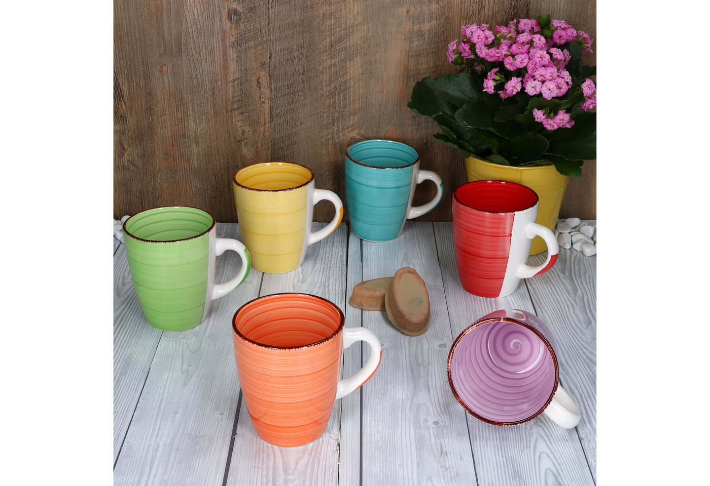 MamboCat Becher 6er Set Kaffeebecher Uni Bunt, Steingut – Bild 3 von 5