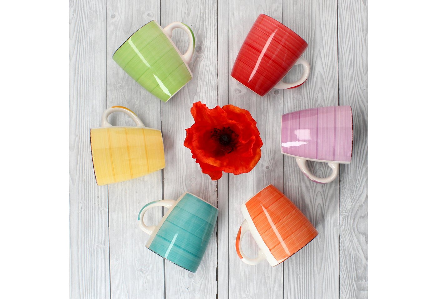 MamboCat Becher 6er Set Kaffeebecher Uni Bunt, Steingut – Bild 4 von 5