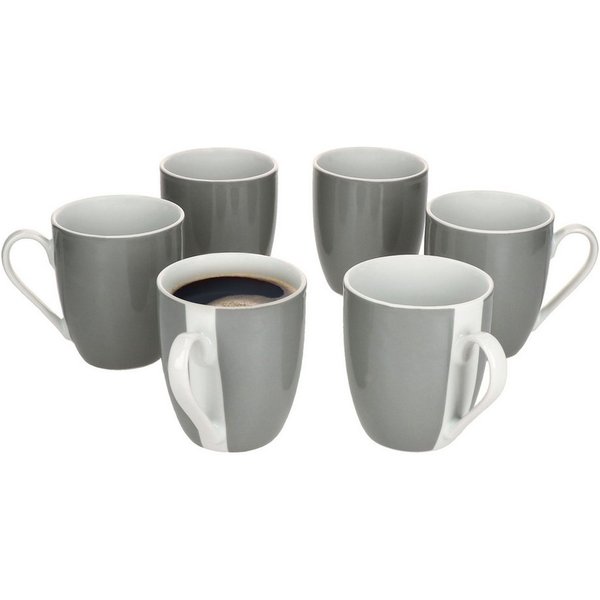 MamboCat Becher 6er Set Variant Grau Kaffeebecher 350ml bunte Porzellan-Tassen, Porzellan