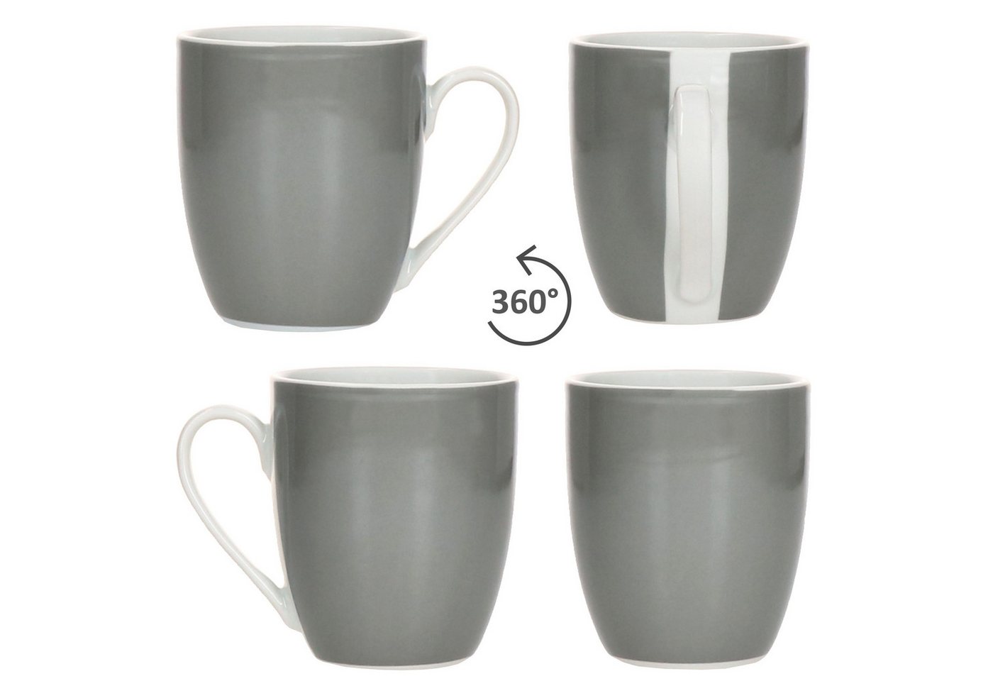 MamboCat Becher 6er Set Variant Grau Kaffeebecher 350ml bunte Porzellan-Tassen, Porzellan – Bild 3 von 5