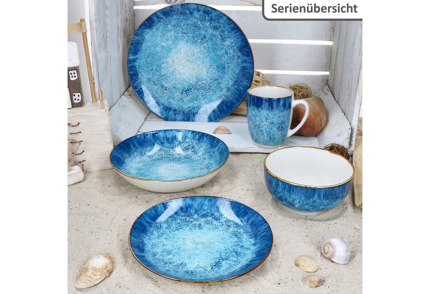 MamboCat Becher Marina 6er Set Kaffeebecher 320ml blaue Porzellan-Tasse 6 Personen, Porzellan – Bild 5 von 5