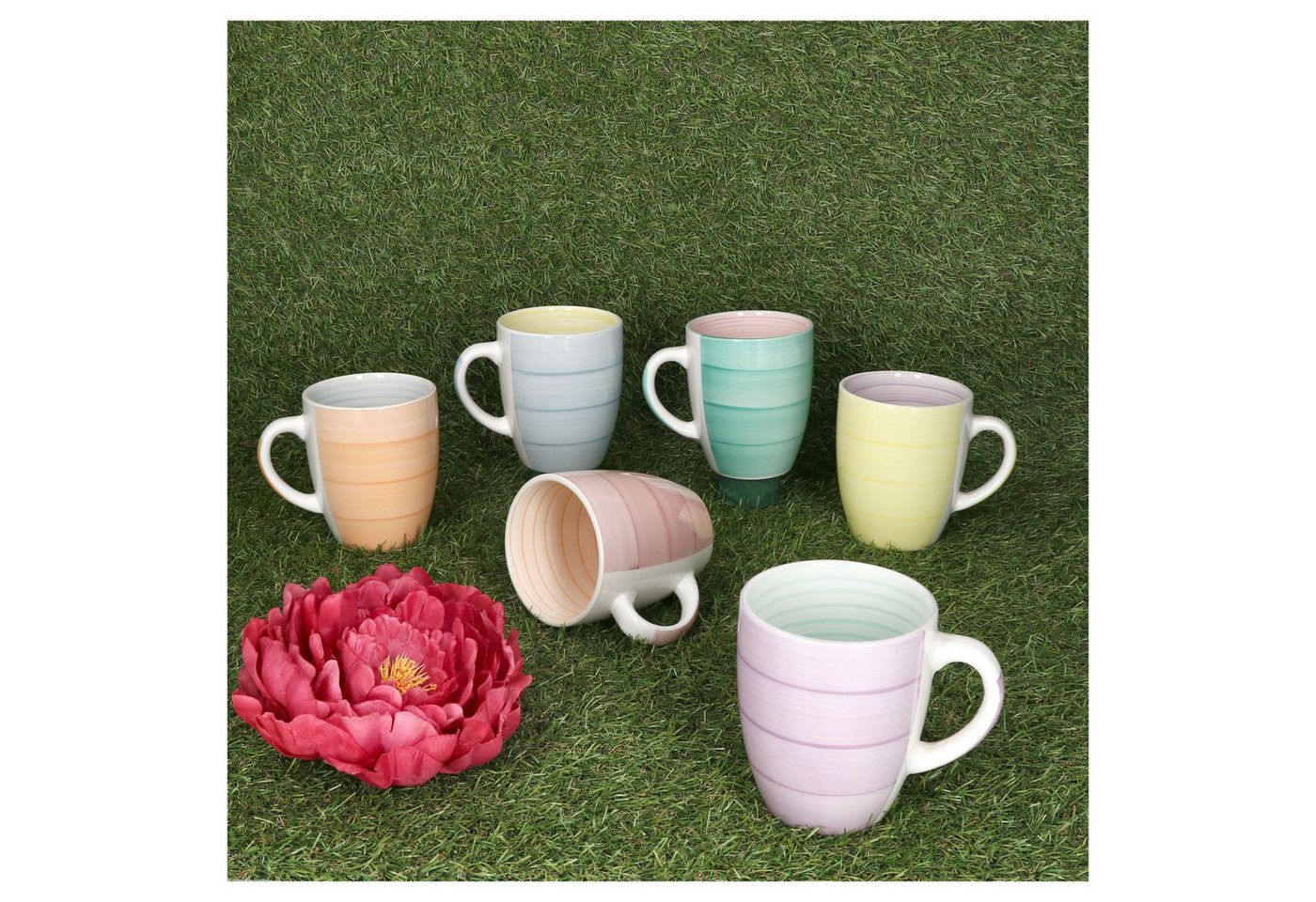 MamboCat Becher Pastello Becher 6er Set – Steingut Pastellfarben Strudeloptik, Steingut – Bild 2 von 4
