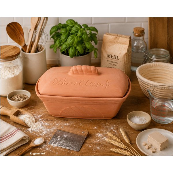 MamboCat Brotkasten Terra Brottopf Brotkasten mit Deckel Brötchen Aufbewahrungsbox Ton, Ton