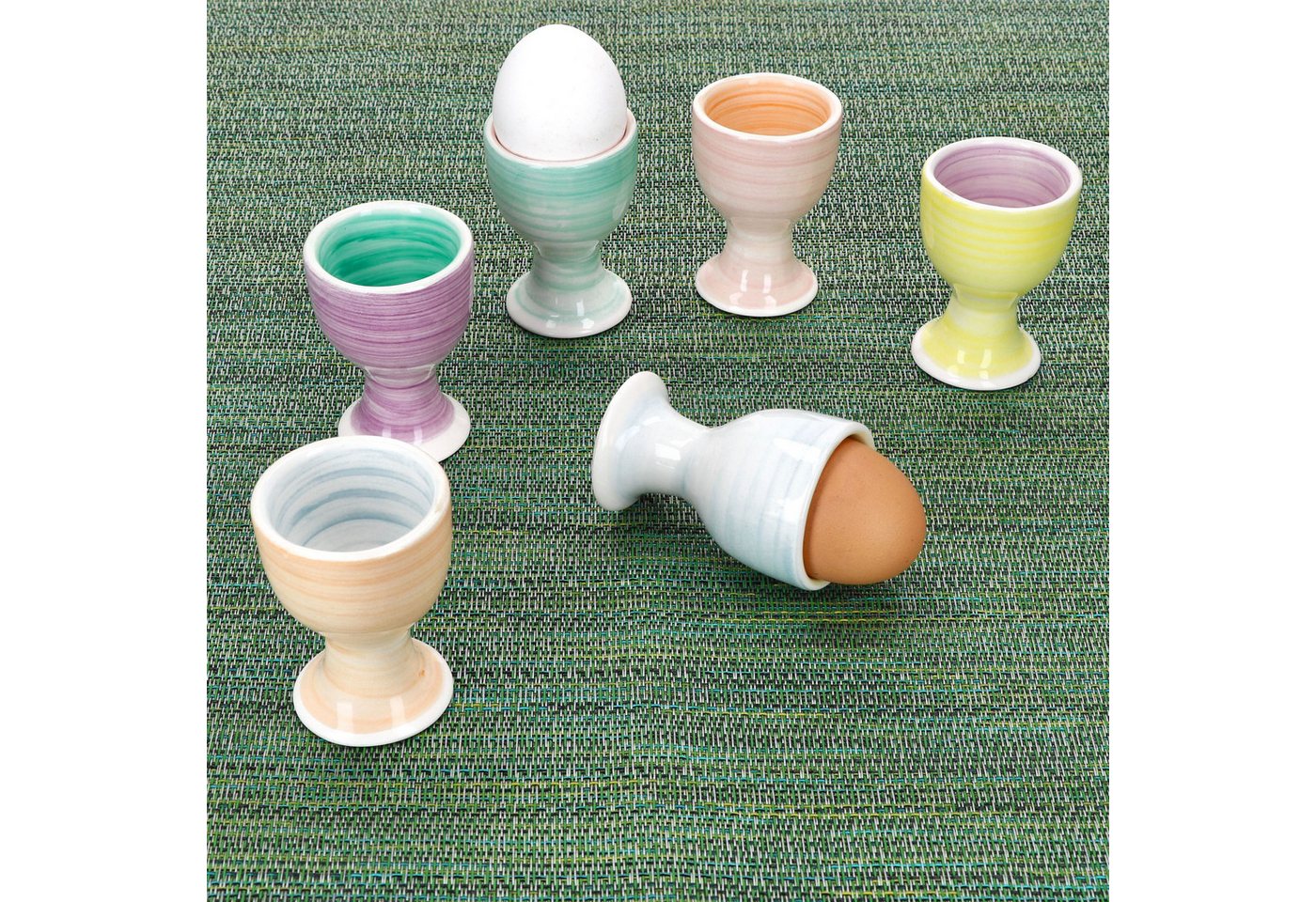 MamboCat Eierbecher 6er Set Pastello Eierbecher Frühstück Brunch Buffet Steingut bunt – Bild 3 von 5