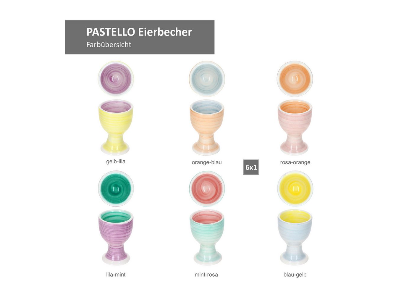MamboCat Eierbecher 6er Set Pastello Eierbecher Frühstück Brunch Buffet Steingut bunt – Bild 5 von 5