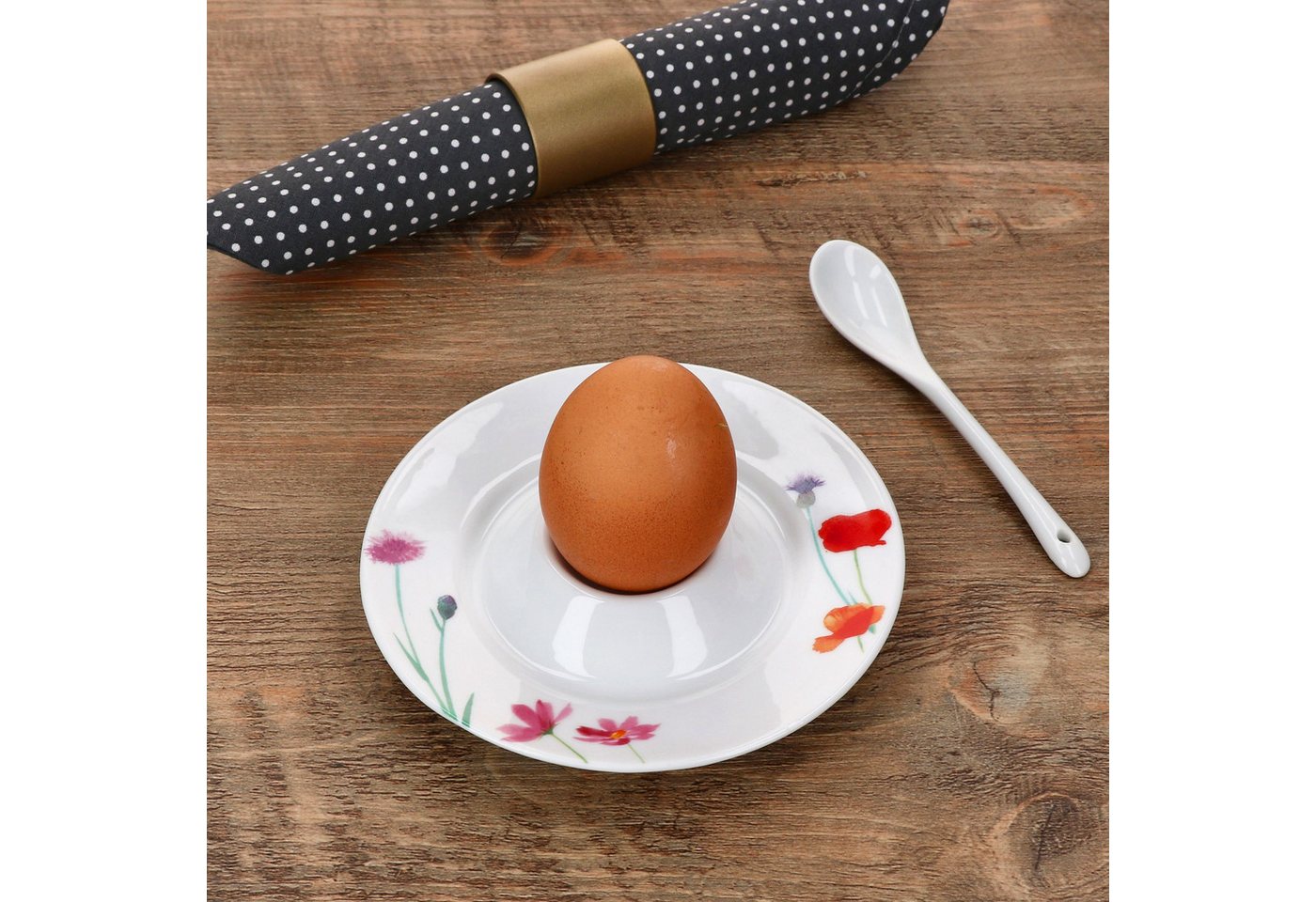 MamboCat Eierbecher 6x Marie Eierbecher mit Ablage weiß Blumen bunt Porzellan 6 Personen – Bild 5 von 5