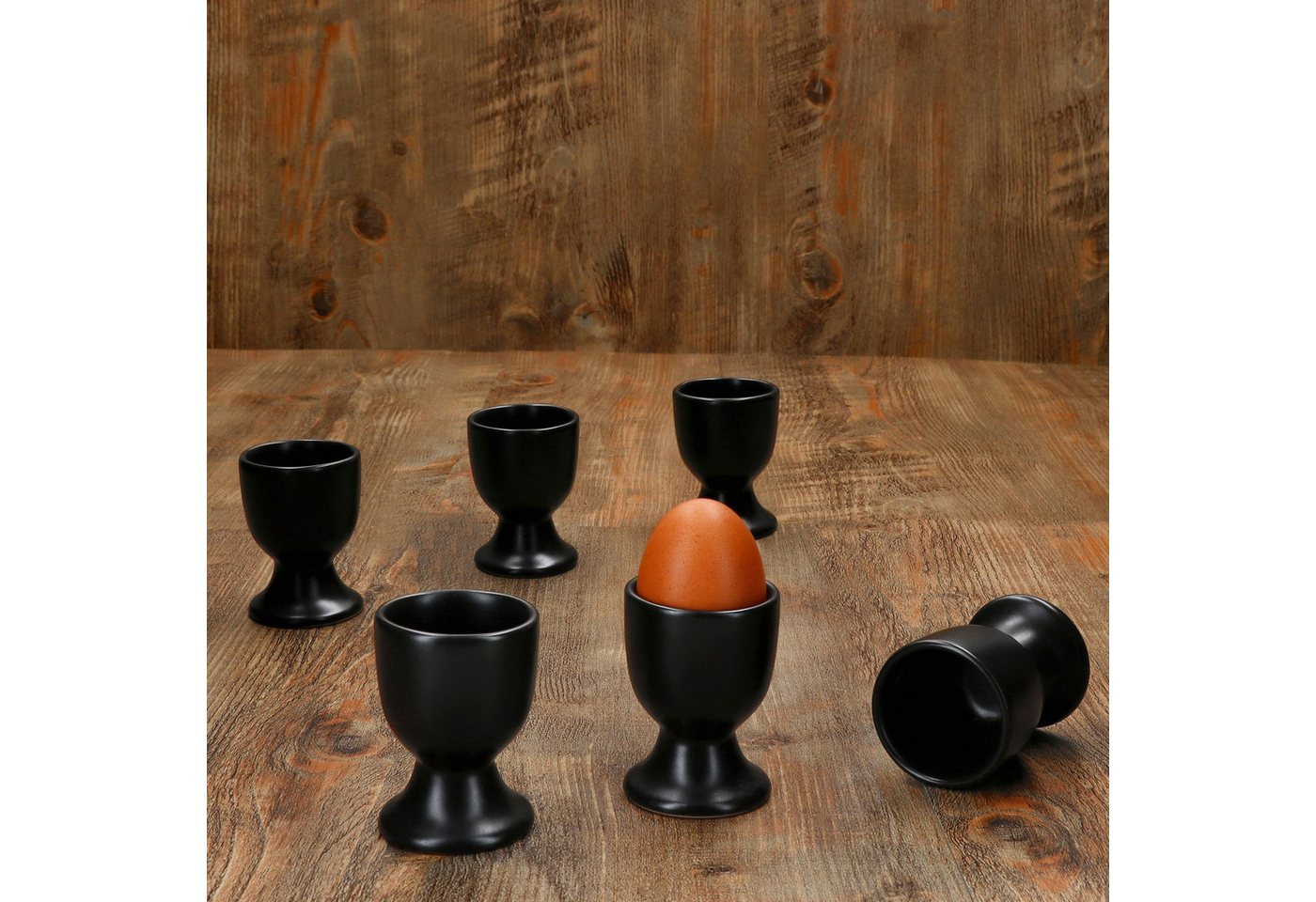MamboCat Eierbecher 6x Panther Eierbecher schwarz Steingut für 6 Personen Frühstück – Bild 3 von 5