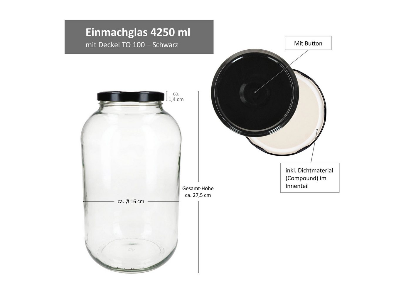 MamboCat Einmachglas 2er Set Einmachglas 4,25L Vorratsglas TO100 Deckel schwarz Rezeptheft, Glas – Bild 3 von 5