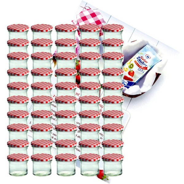 MamboCat Einmachglas 50er Set Sturzglas 125 ml Marmeladenglas To 66 rot karierter Deckel, Glas