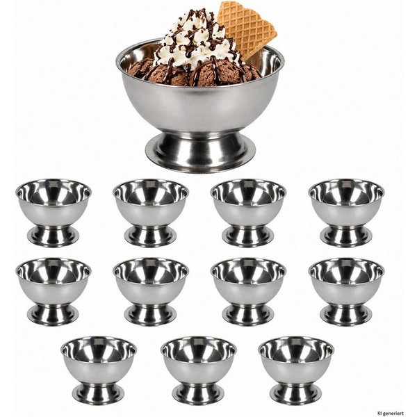 MamboCat Eisschale 12er Set Eisbecher Rob mit Fuß Ø9,5cm Edelstahl Dessertschale Eisdiele, Edelstahl