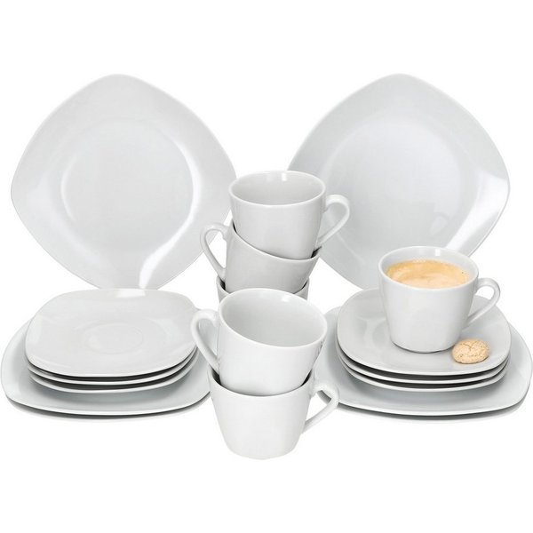 MamboCat Kaffeeservice 18tlg Kaffeeservice Lotta weiß Porzellan 6 Personen, Porzellan