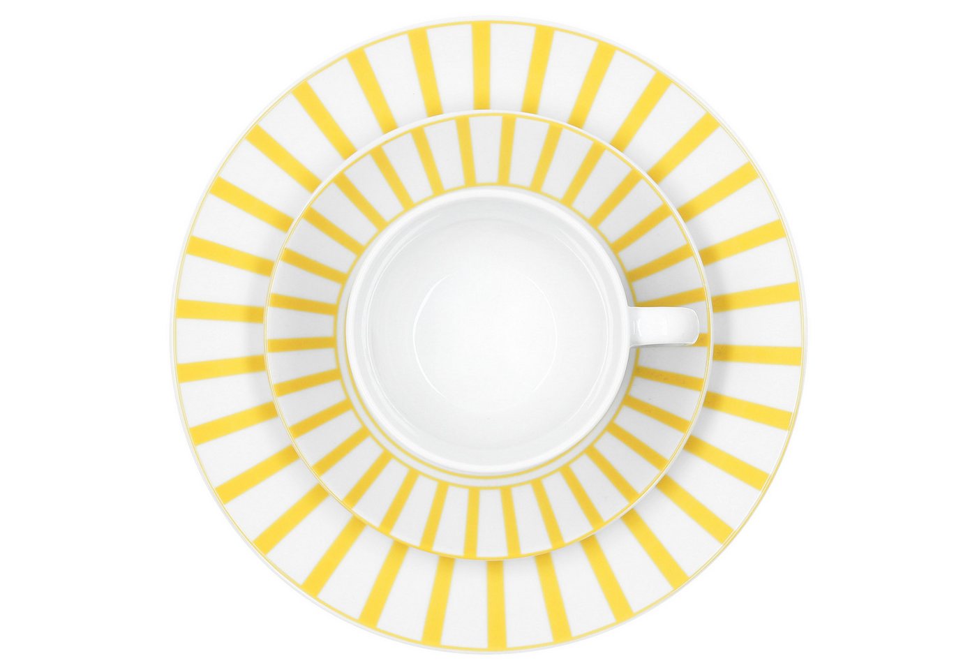 MamboCat Kaffeeservice 18tlg Kaffeeservice Split gelb Porzellan 6 Pers Tasse Teller Streifen, Porzellan – Bild 3 von 5