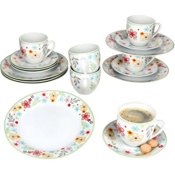 MamboCat Kaffeeservice 18tlg Kaffeeservice Variant Blümchen Porzellan 6 Personen, Porzellan