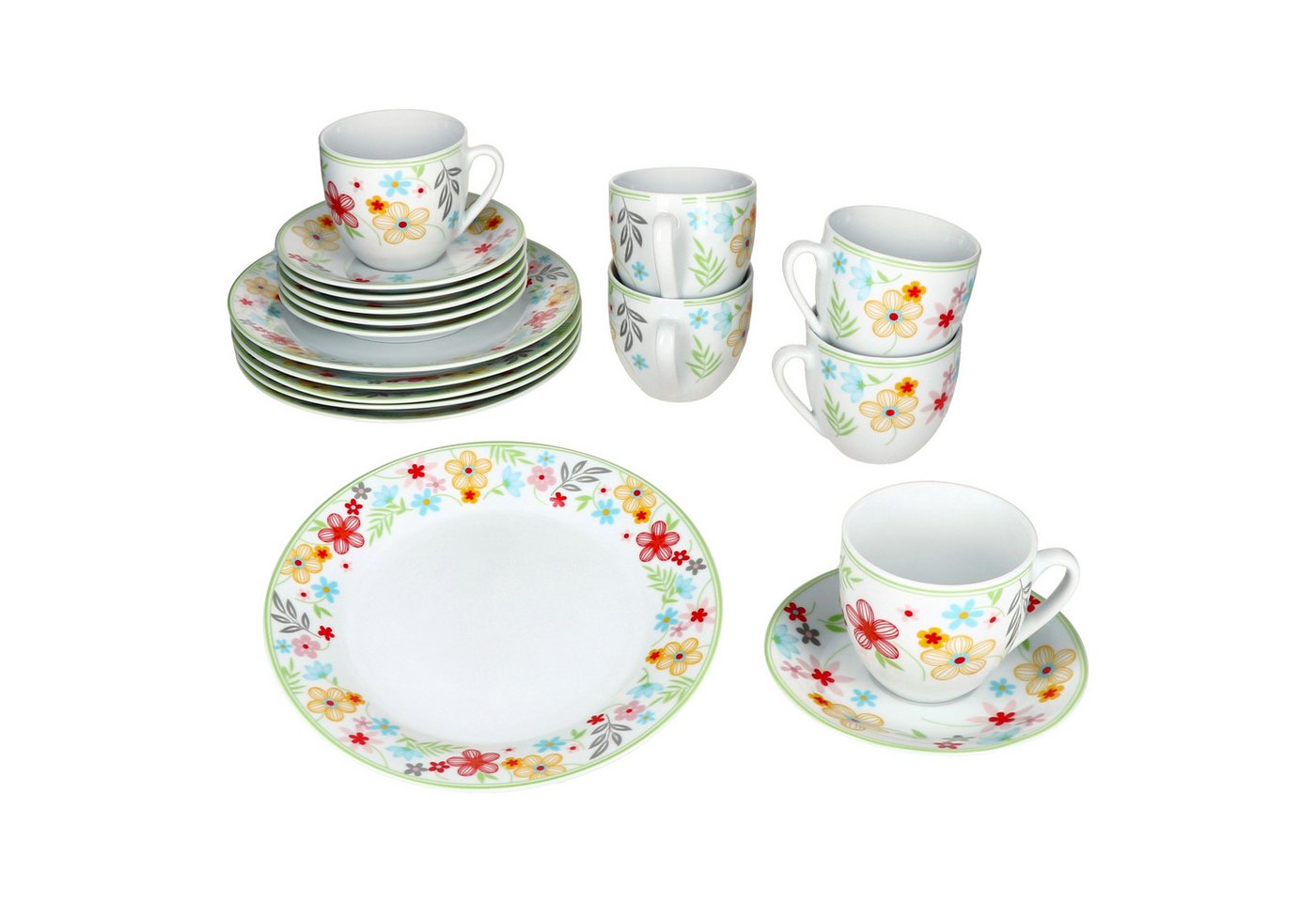 MamboCat Kaffeeservice 18tlg Kaffeeservice Variant Blümchen Porzellan 6 Personen, Porzellan – Bild 2 von 5
