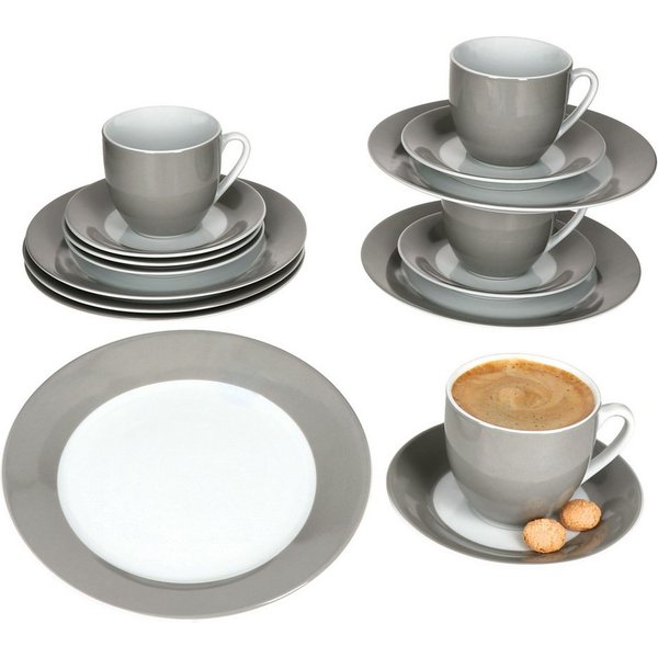 MamboCat Kaffeeservice 18tlg Kaffeeservice Variant Grau Porzellan 6 Personen, Porzellan