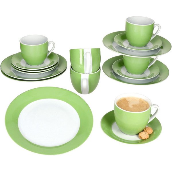 MamboCat Kaffeeservice 18tlg Kaffeeservice Variant Grün Porzellan 6 Personen, Porzellan