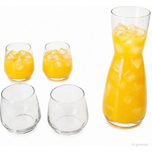 MamboCat Karaffe Vital 5tlg Karaffe Set Karaffe 1L + 4x Trinkgläser 350ml Glas Eistee