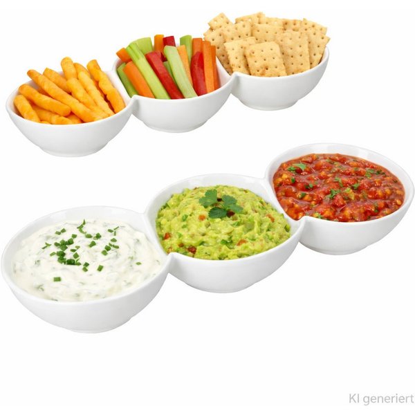 MamboCat Müslischale 2x Dipschale 3 Fächer Keramik weiß für Dip Antipasti Vorspeisen trio, Keramik