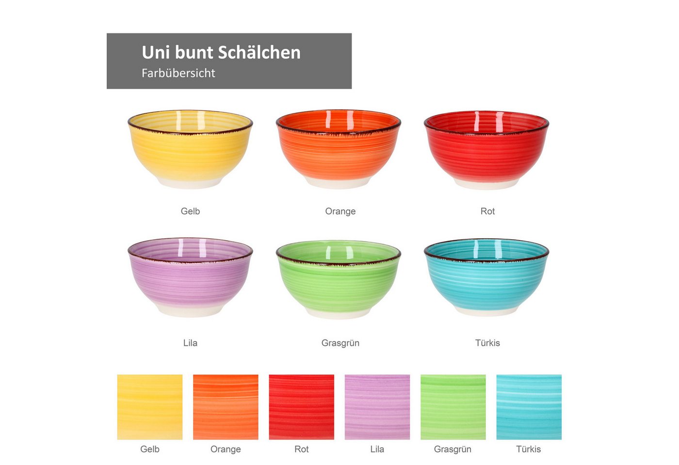 MamboCat Müslischale 6er Set Snack-/Dipschale Uni bunt 12cm - 24326734, Steingut – Bild 5 von 5