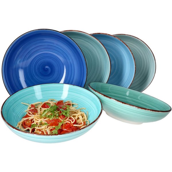MamboCat Pastateller Blue 6er Set Spaghetti-Teller tief 800ml Schüssel Servier-Schale