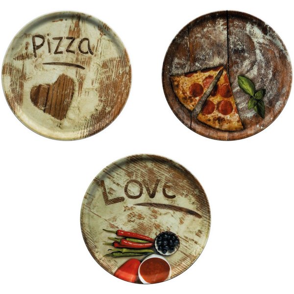 MamboCat Pizzateller 3er Set Pizzateller Oliven-, Salami- & Lieblingspizza Ø 31cm Platte