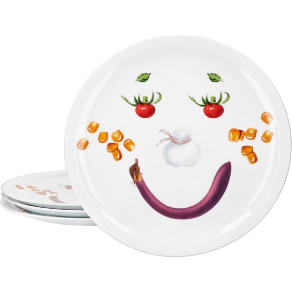 MamboCat Pizzateller 4er Set Smiley Pizzateller Ø30,5cm Servier-Platte Gemüse-Gesicht