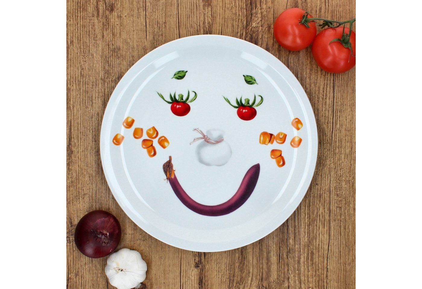 MamboCat Pizzateller 4er Set Smiley Pizzateller Ø30,5cm Servier-Platte Gemüse-Gesicht – Bild 3 von 5