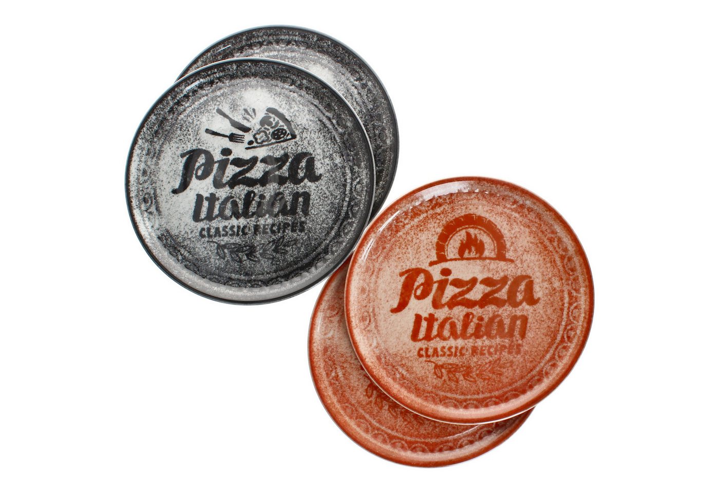 MamboCat Pizzateller 4x Pizzateller rot & schwarz Ø31cm 4 Personen XL-Teller Dekor Platte – Bild 2 von 5
