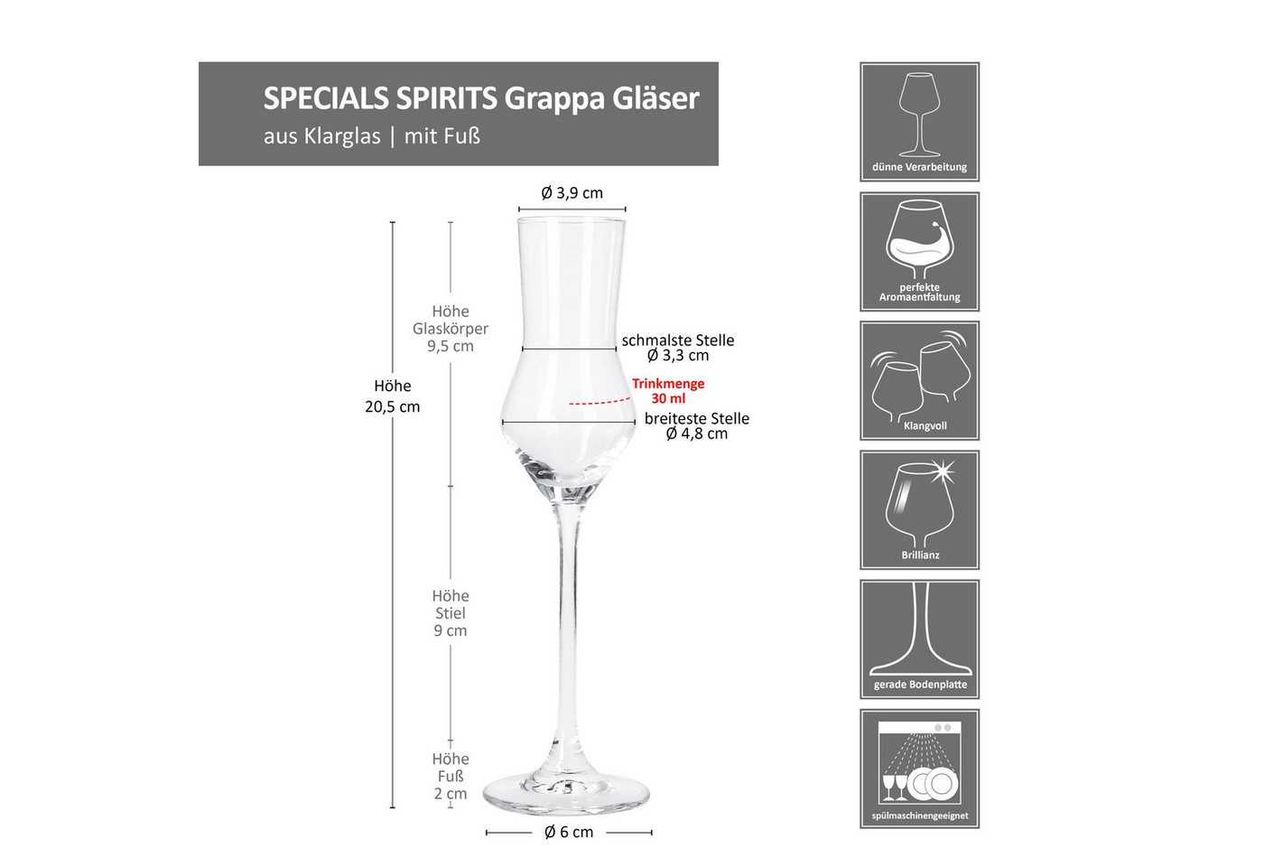 MamboCat Schnapsglas 6x Specials Spirits Grappa-Gläser 30ml mit Fuß Schnapsgläser, Glas – Bild 5 von 5