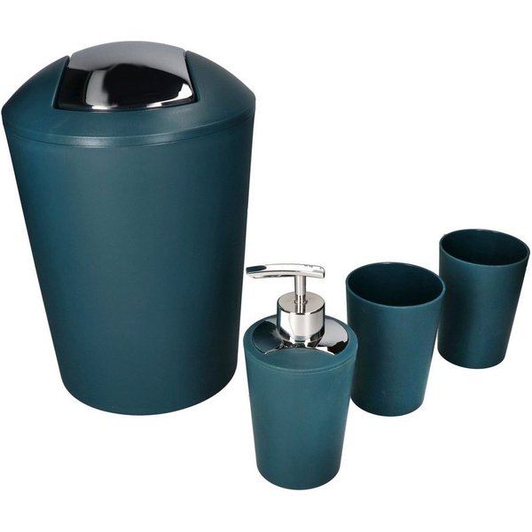 MamboCat Seifenspender 4tlg Badezimmer Set Marta petrol Kunststoff Becher Seifenspender Eimer