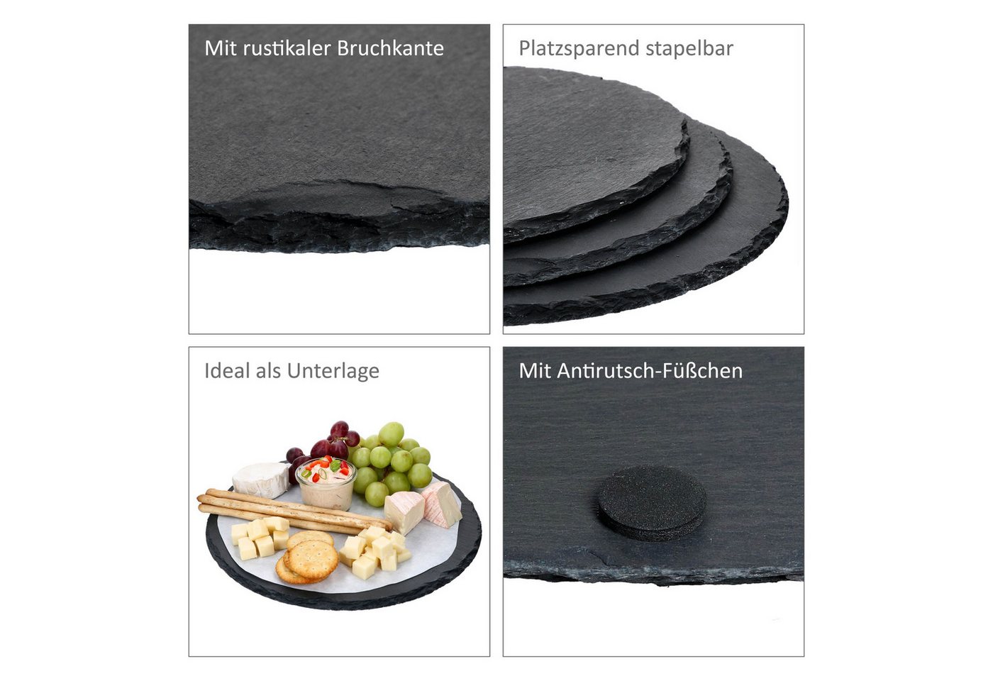 MamboCat Servierplatte 2x Schieferplatten rund Ø30cm Untersetzer Pizza-Teller Servierplatte, Schiefer – Bild 5 von 5