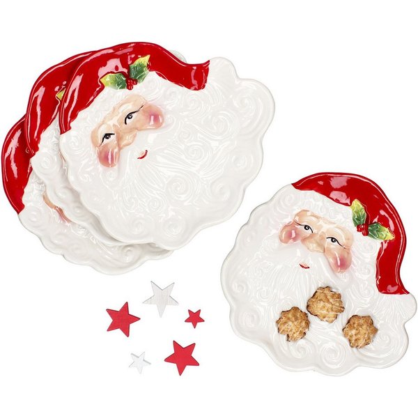 MamboCat Servierplatte 4x Gebäckteller Santa Servierplatte Kuchen Weihnachten Plätzchen, Steingut