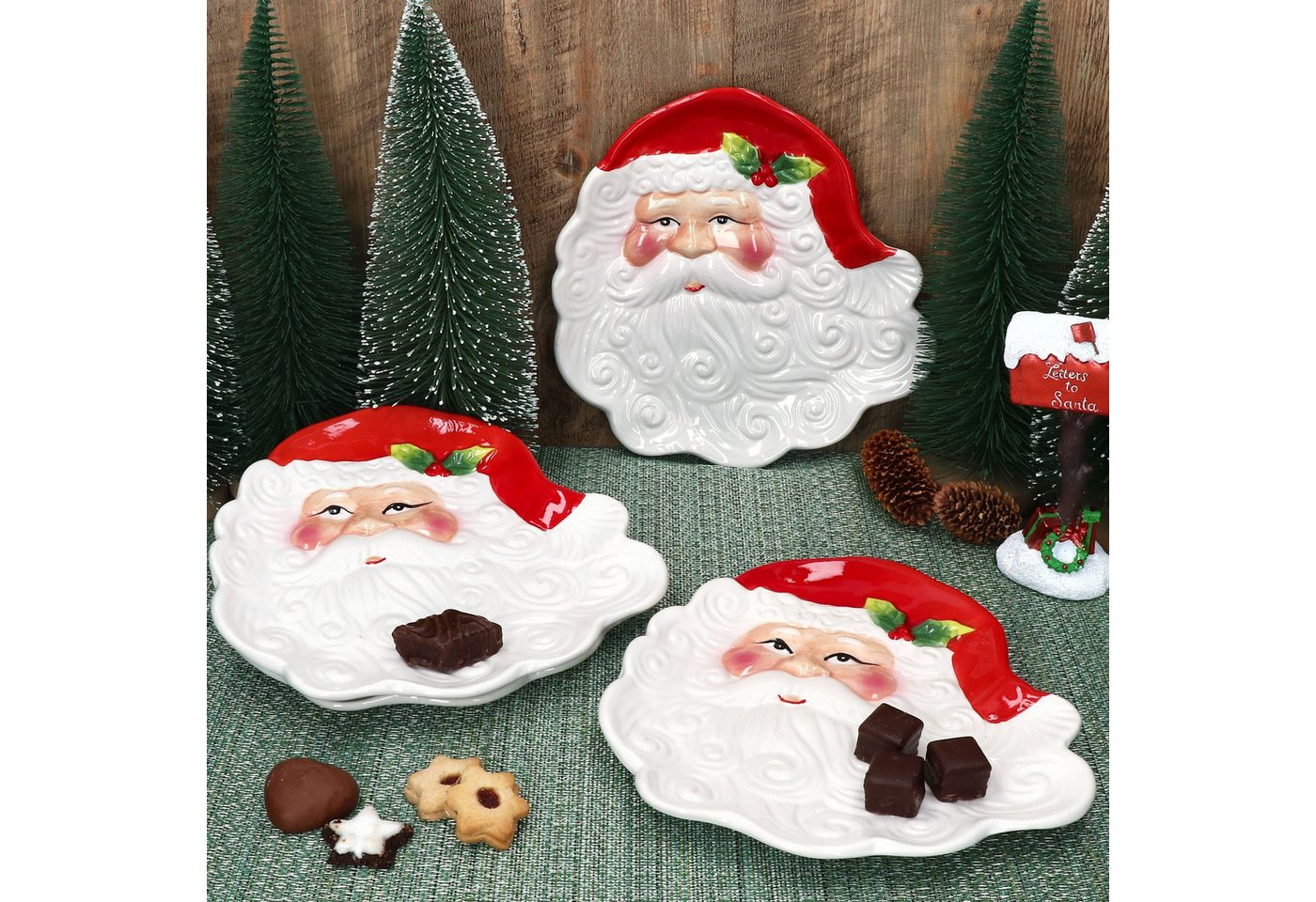 MamboCat Servierplatte 4x Gebäckteller Santa Servierplatte Kuchen Weihnachten Plätzchen, Steingut – Bild 5 von 5