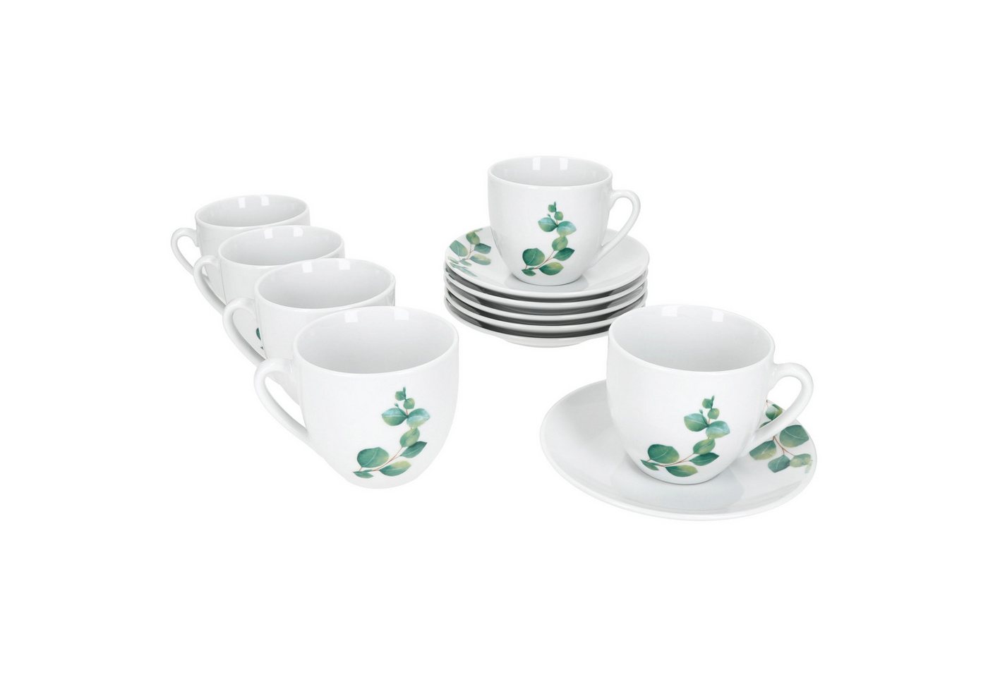MamboCat Tasse 6er Set Eukalyptus Kaffeetassen mit Untertassen 6 Personen Porzellan, Porzellan – Bild 2 von 5