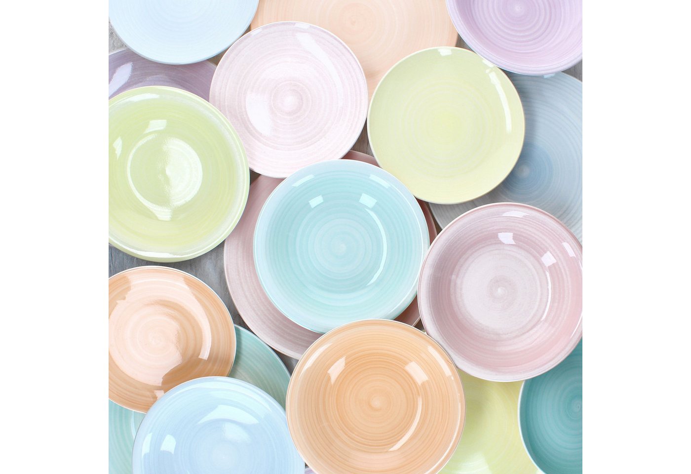 MamboCat Teller-Set 18tlg Tellerset Pastello 6 Pers. Essteller Kuchenteller bunt Teller, Steingut – Bild 2 von 5