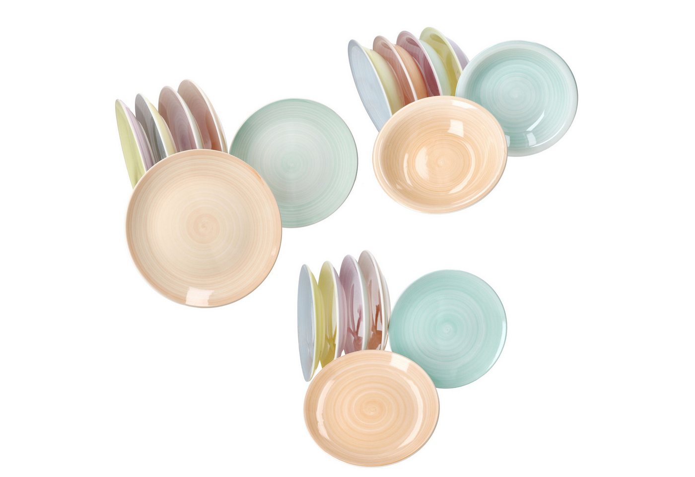 MamboCat Teller-Set 18tlg Tellerset Pastello 6 Pers. Essteller Kuchenteller bunt Teller, Steingut – Bild 5 von 5