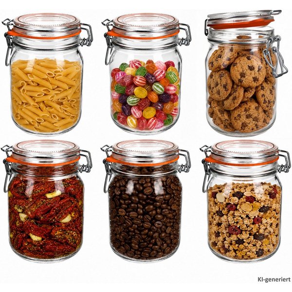 MamboCat Vorratsglas 6er Set Odin Einmachglas 1L Bügelverschluss Vorratsglas luftdicht, Glas