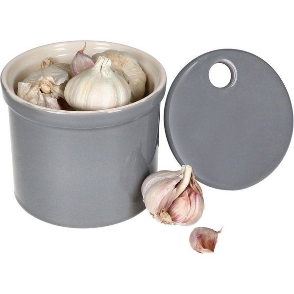 MamboCat Vorratsglas Oskar Vorratsdose S in Grau Knoblauchtopf mit Deckel Aufbewahrungsbox, Ton