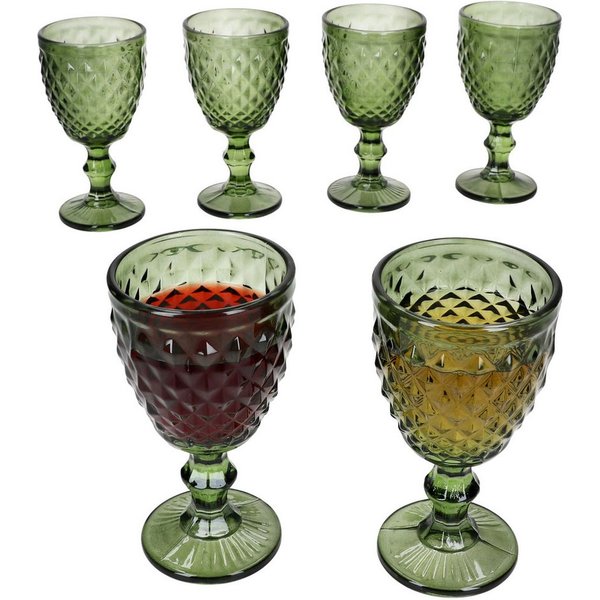 MamboCat Weinglas 6x Diamond Weingläser grün 0,2L Glas Relief Weißwein Rotwein Wasser, Glas